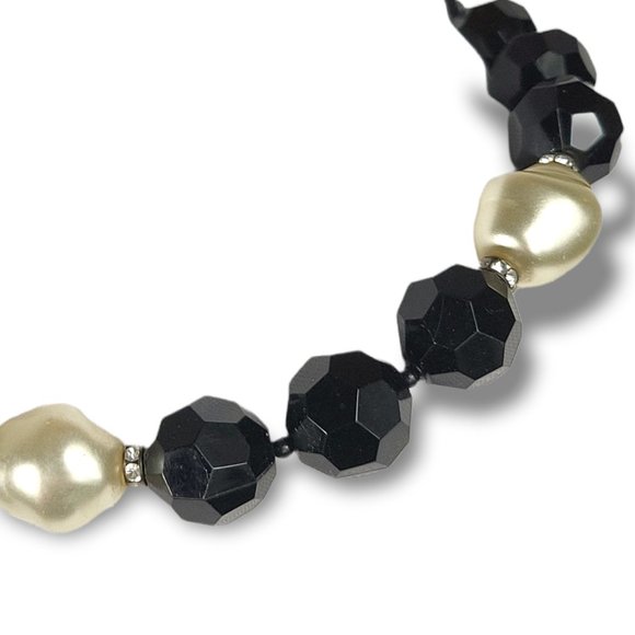 90’s Choker Chunky Showy Faux Pearls Crystal Diamonds - Picture 3 of 7